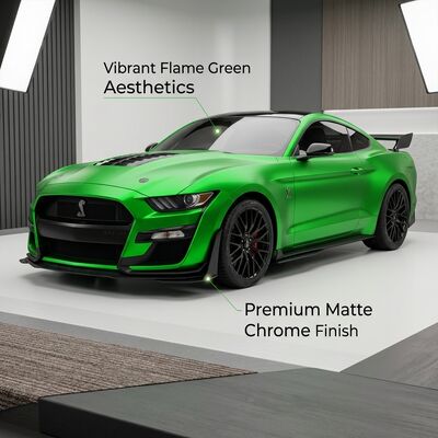 Harga bagus Matte Chrome Flame Green Kendaraan Vinyl Wrap Rolls 6 Mil 150 Mikron Body on line